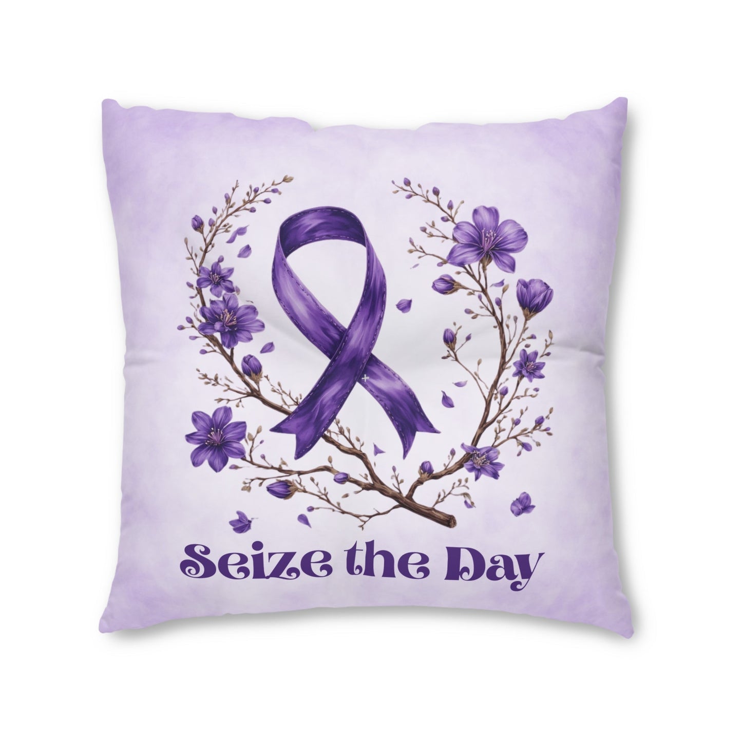 Purple Floral Awareness Tufted Floor Pillow for Epilepsy Support and Comfort