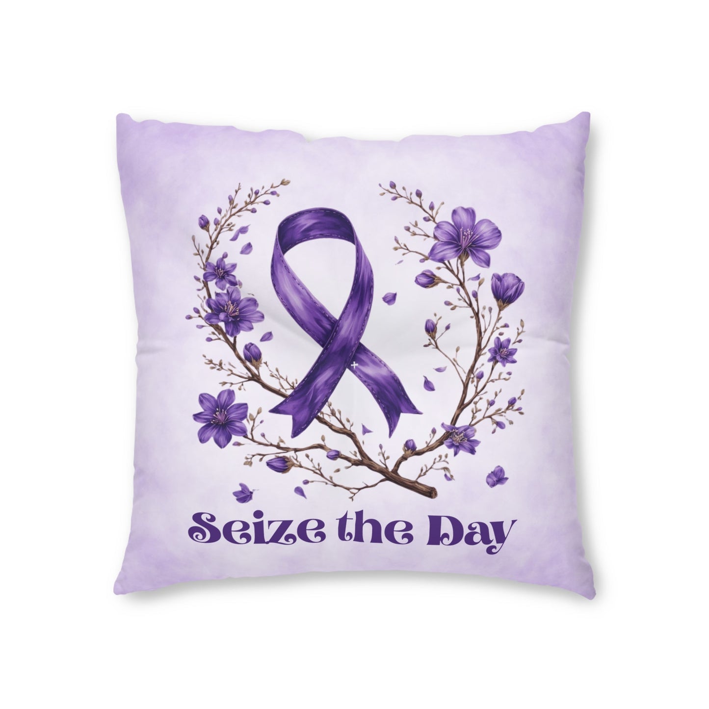 Purple Floral Awareness Tufted Floor Pillow for Epilepsy Support and Comfort