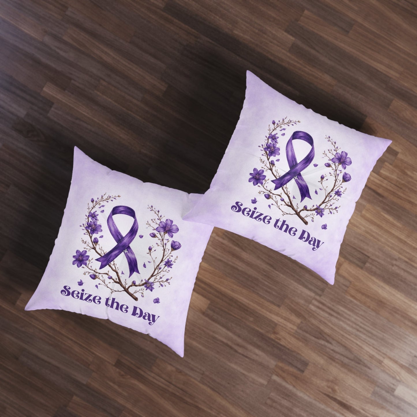 Purple Floral Awareness Tufted Floor Pillow for Epilepsy Support and Comfort