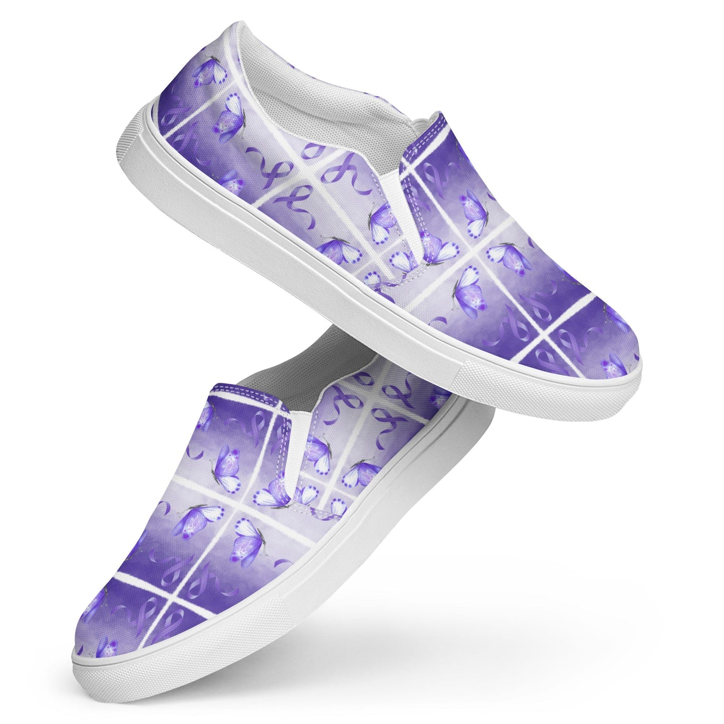 Purple Ribbon Butterfly Women’s Slip-On Canvas Shoes