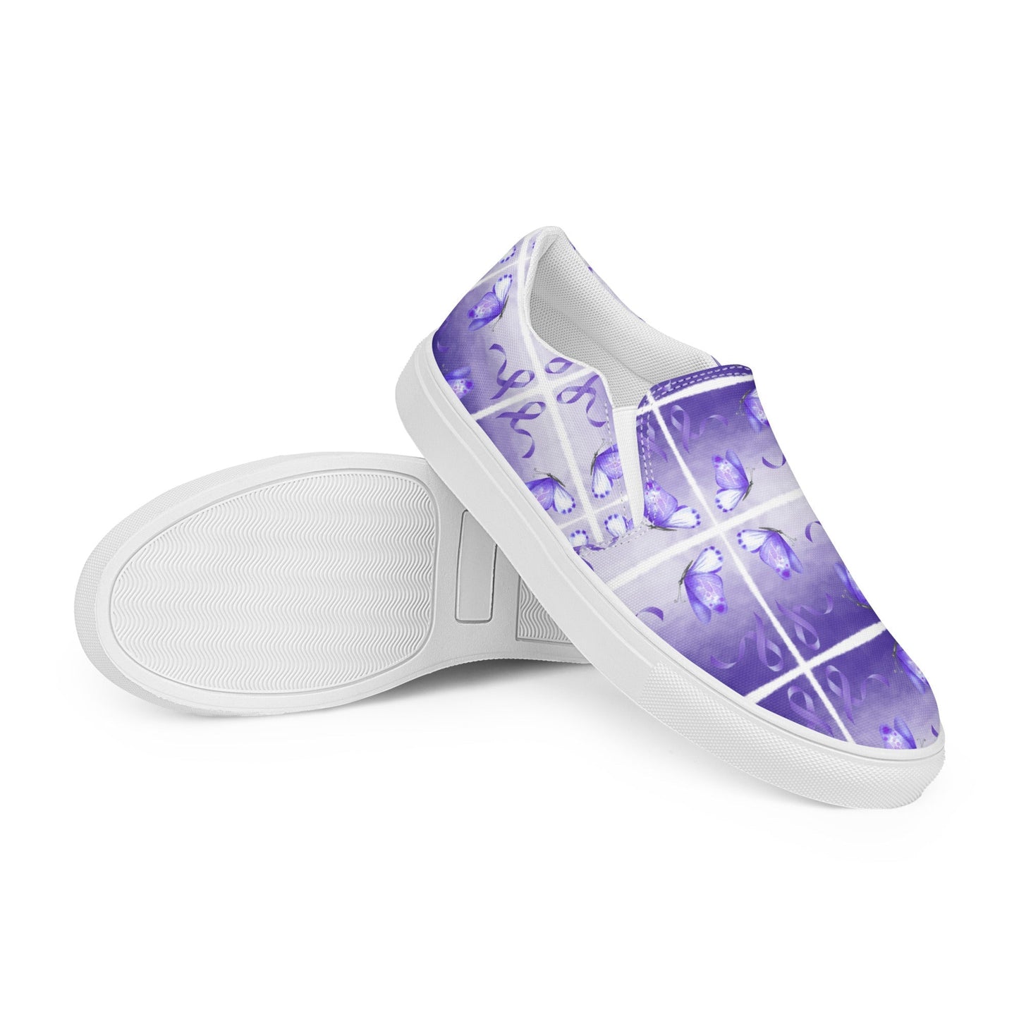 Purple Ribbon Butterfly Women’s Slip-On Canvas Shoes