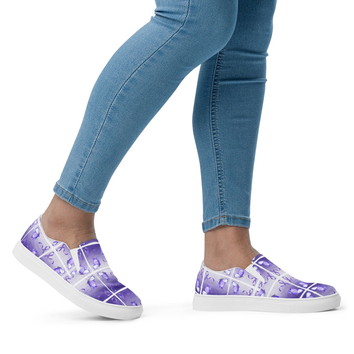 Purple Ribbon Butterfly Women’s Slip-On Canvas Shoes