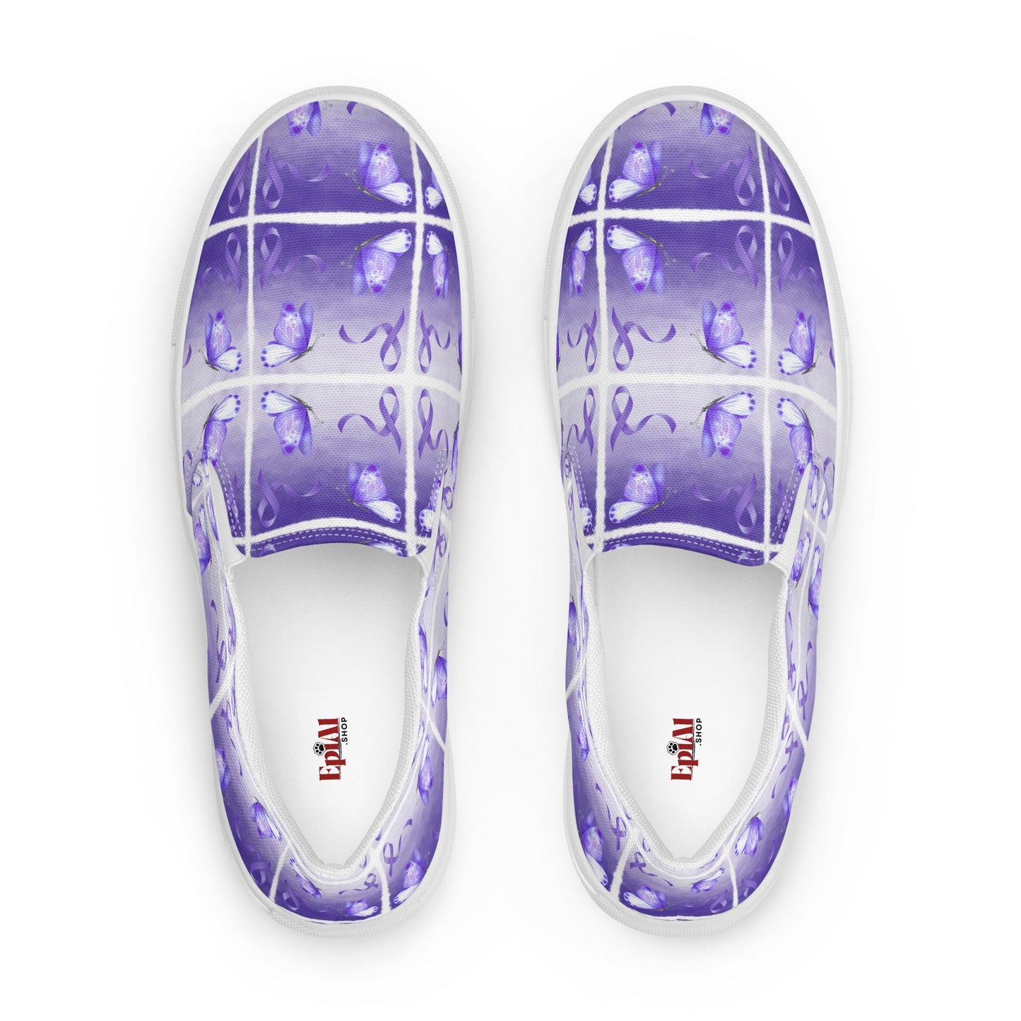 Purple Ribbon Butterfly Women’s Slip-On Canvas Shoes