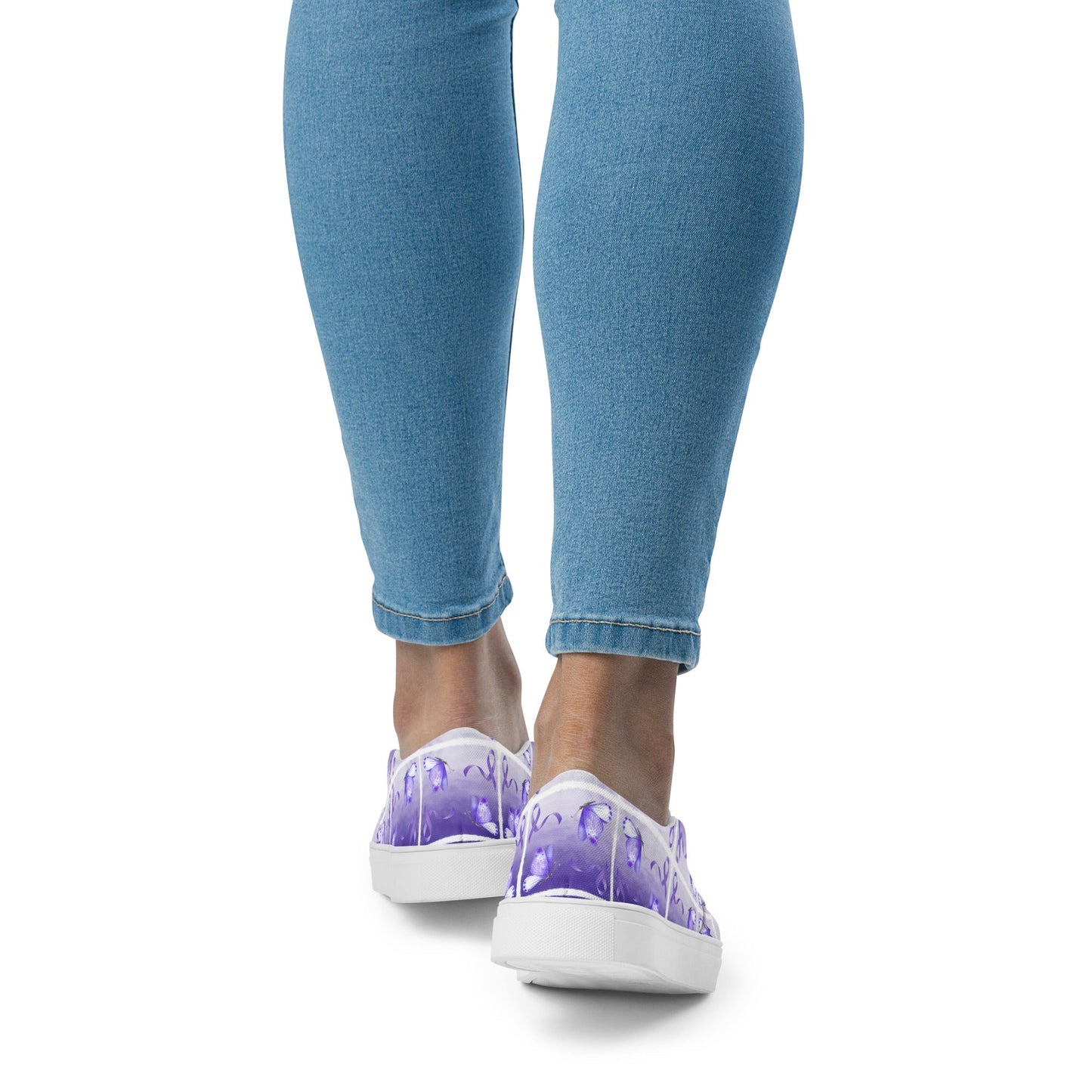 Purple Ribbon Butterfly Women’s Slip-On Canvas Shoes