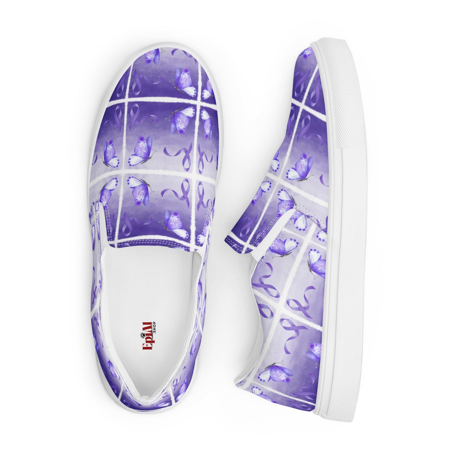 Purple Ribbon Butterfly Women’s Slip-On Canvas Shoes