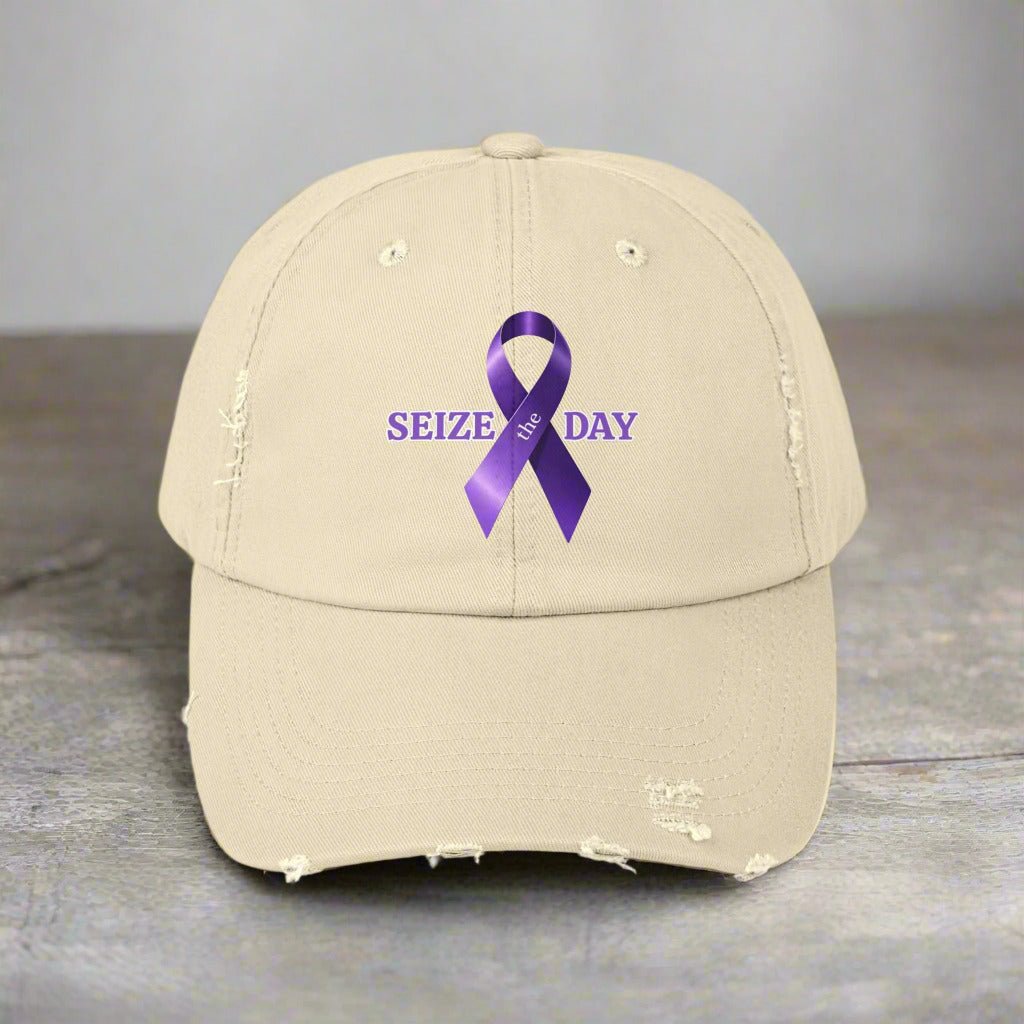 Purple Ribbon Distressed Cap