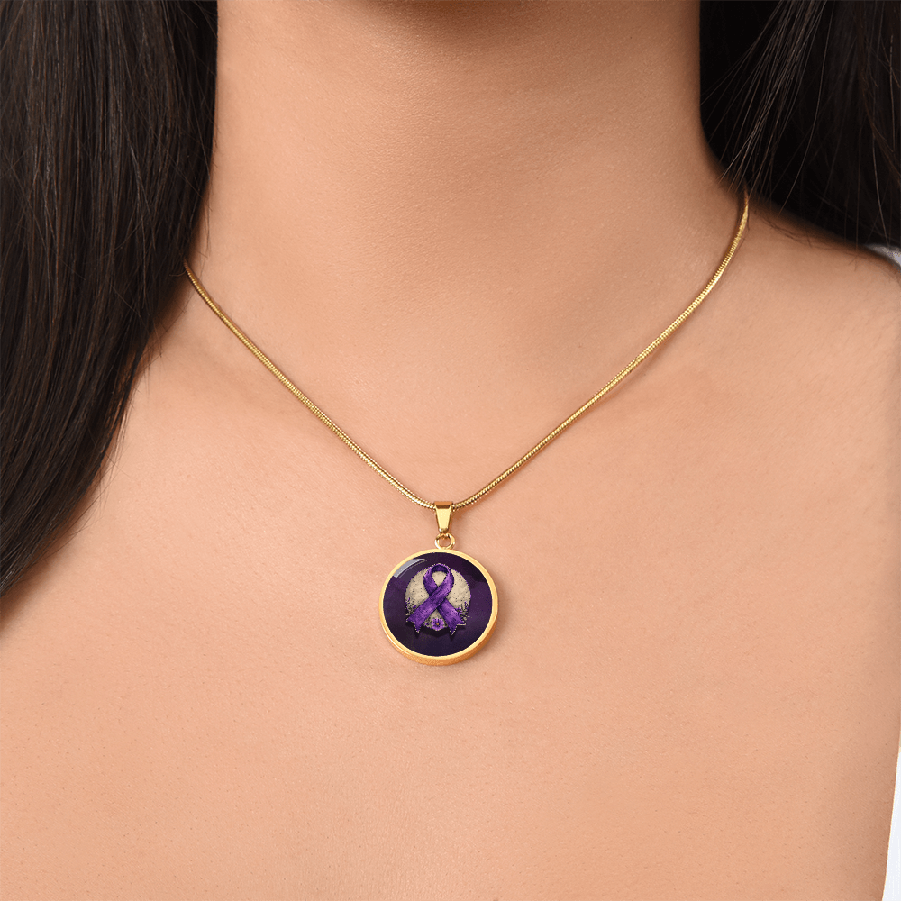 Purple Ribbon Illustration Pendant Necklace