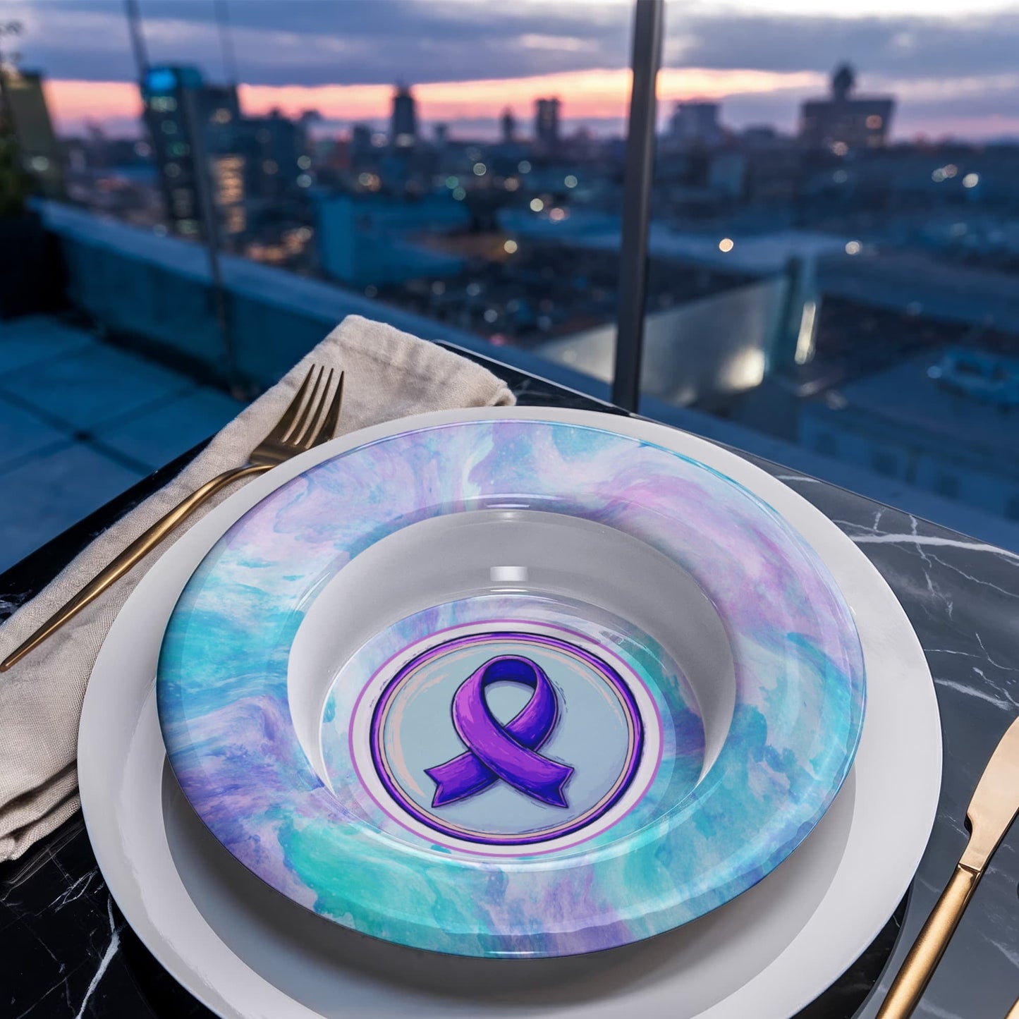 Purple Watercolor Ribbon Collectible Bowl for Epilepsy Awareness