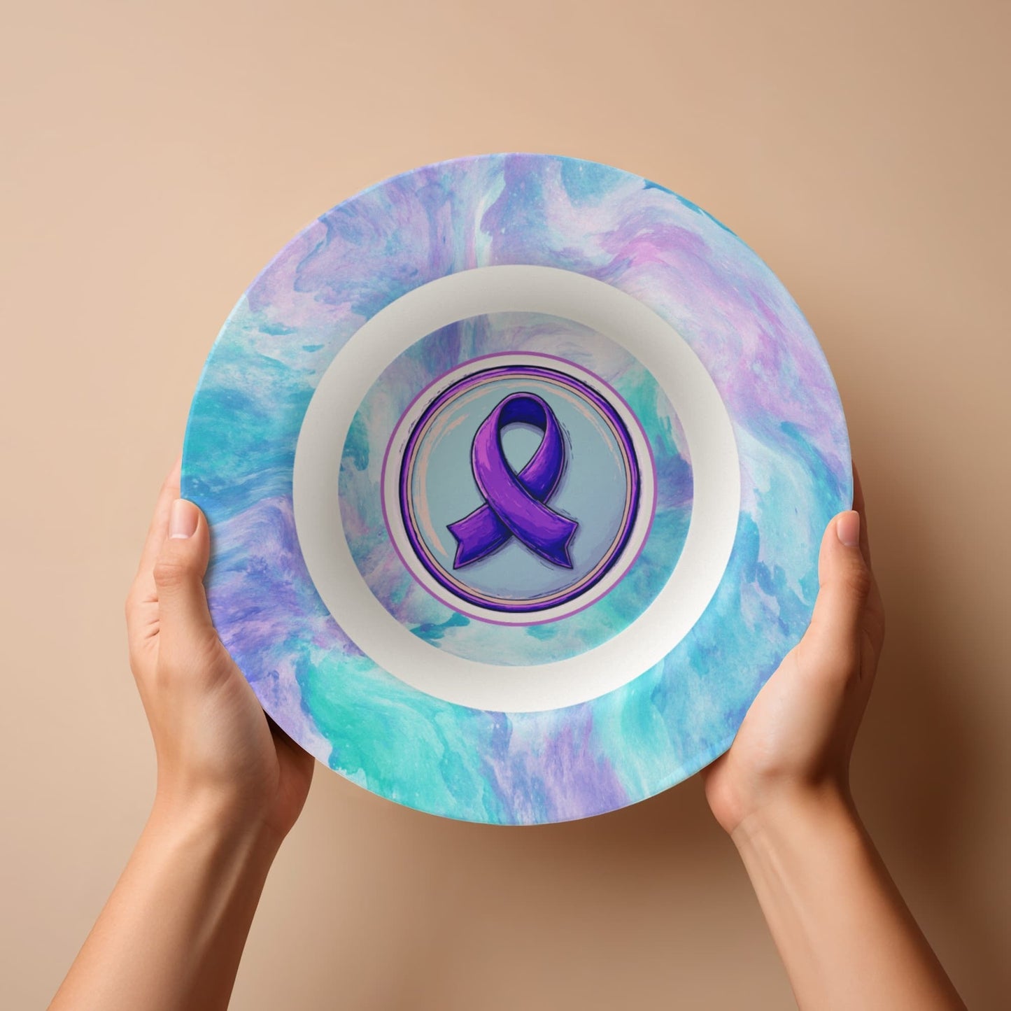 Purple Watercolor Ribbon Collectible Bowl for Epilepsy Awareness