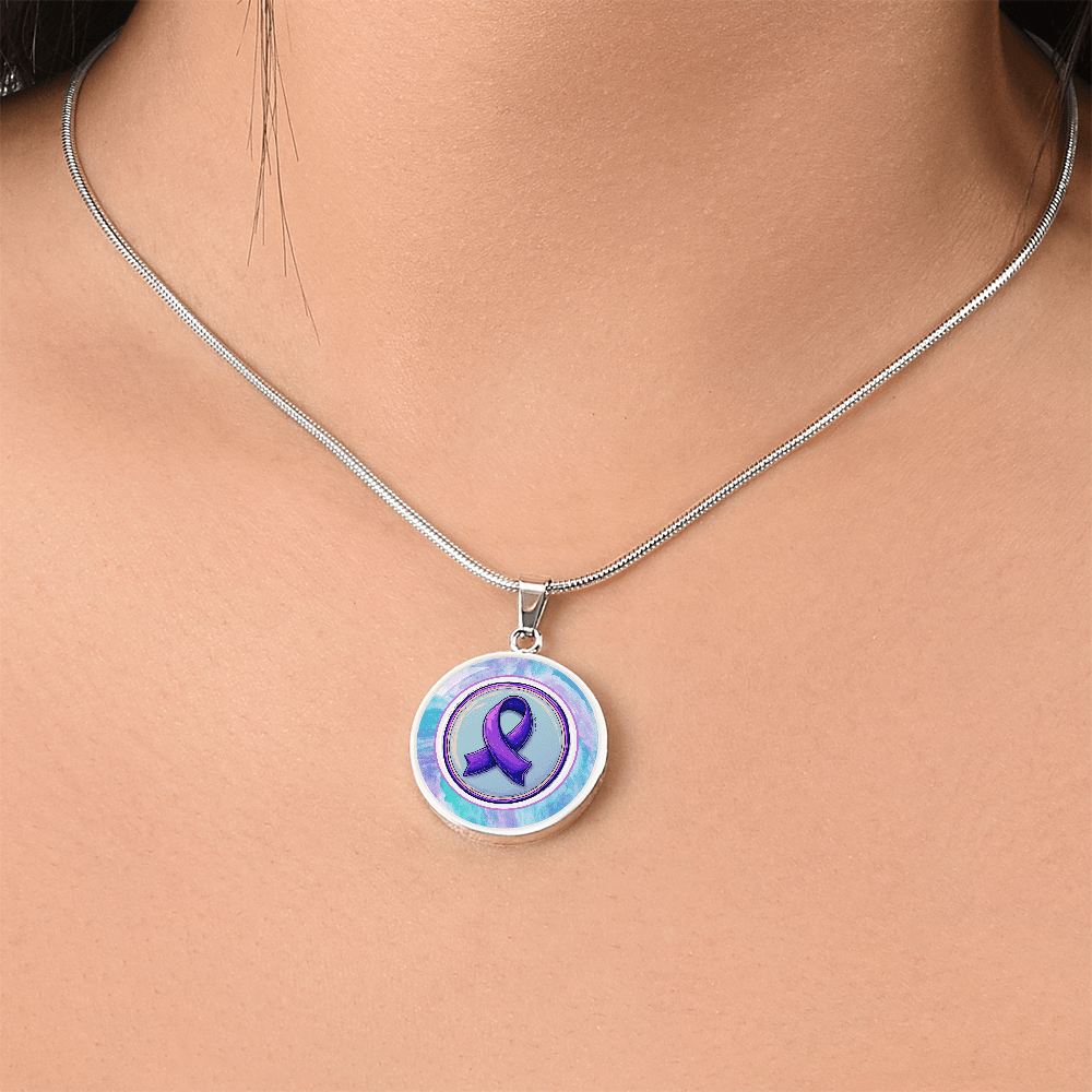 Purple Watercolor Ribbon Pendant Necklace for Epilepsy Awareness
