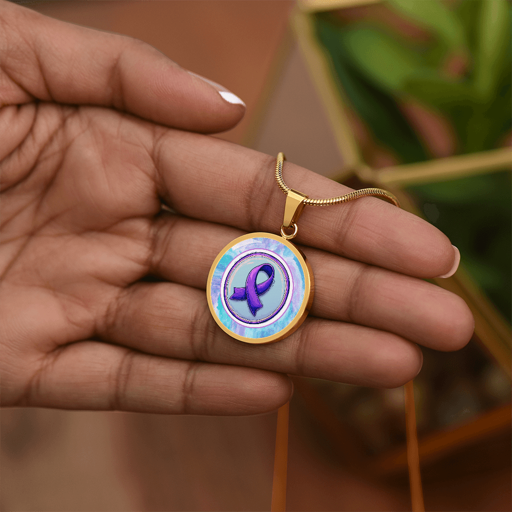 Purple Watercolor Ribbon Pendant Necklace for Epilepsy Awareness