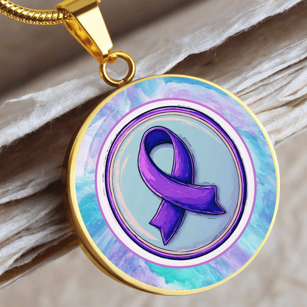Purple Watercolor Ribbon Pendant Necklace for Epilepsy Awareness