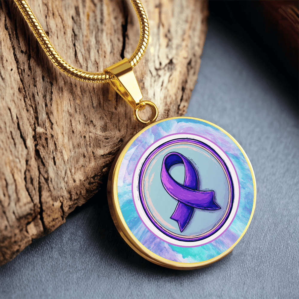 Purple Watercolor Ribbon Pendant Necklace for Epilepsy Awareness