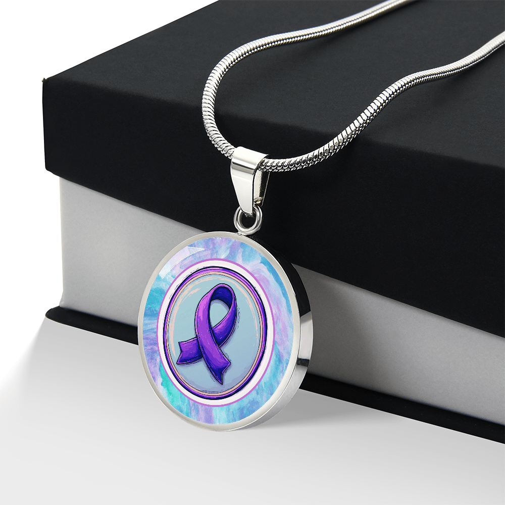 Purple Watercolor Ribbon Pendant Necklace for Epilepsy Awareness