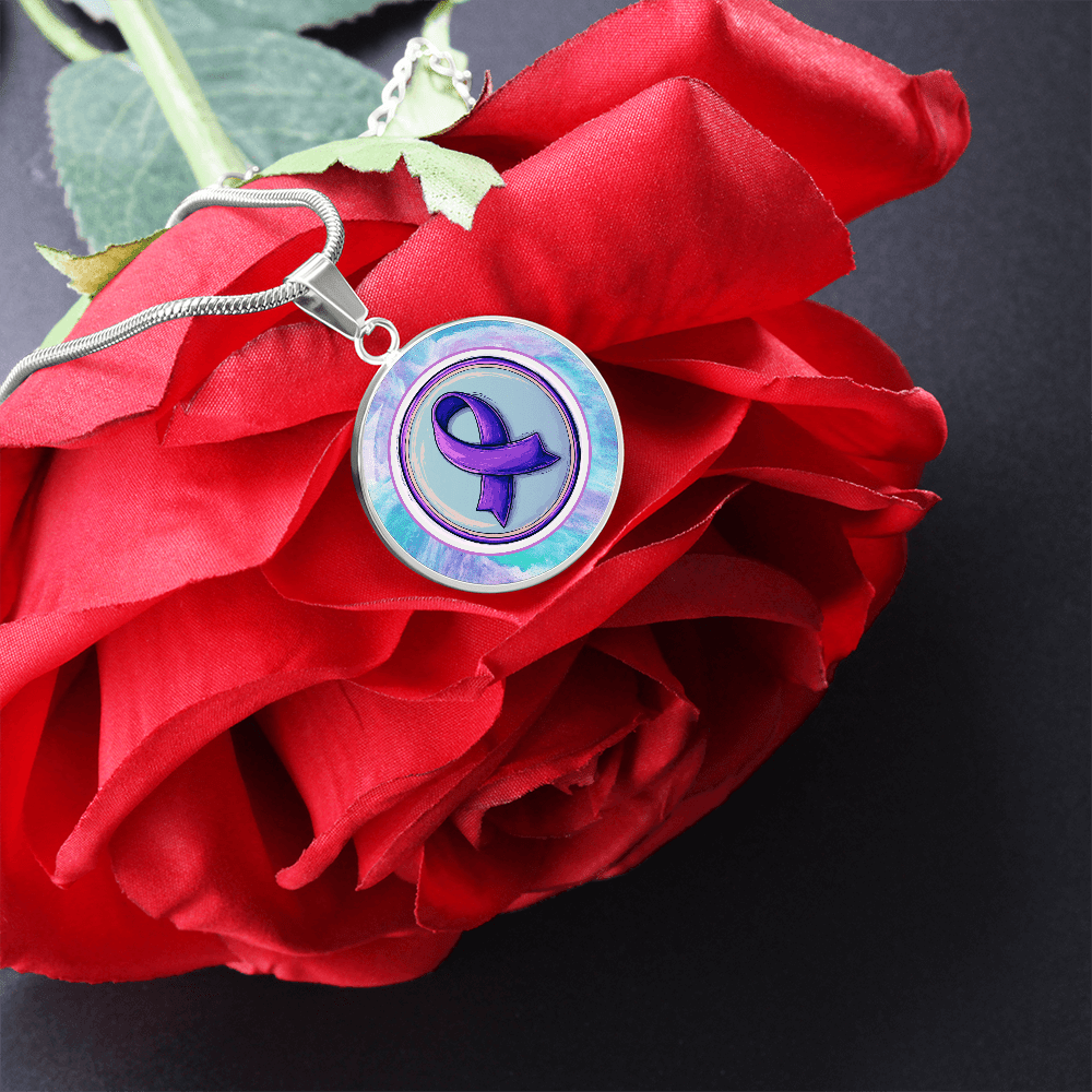 Purple Watercolor Ribbon Pendant Necklace for Epilepsy Awareness