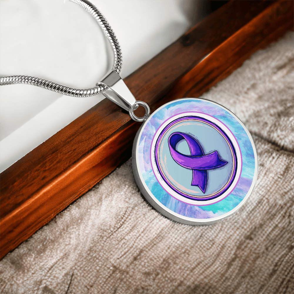 Purple Watercolor Ribbon Pendant Necklace for Epilepsy Awareness