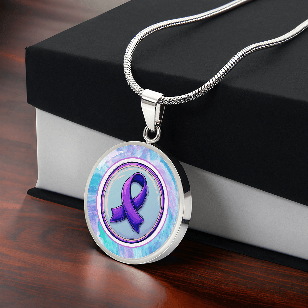 Purple Watercolor Ribbon Pendant Necklace for Epilepsy Awareness