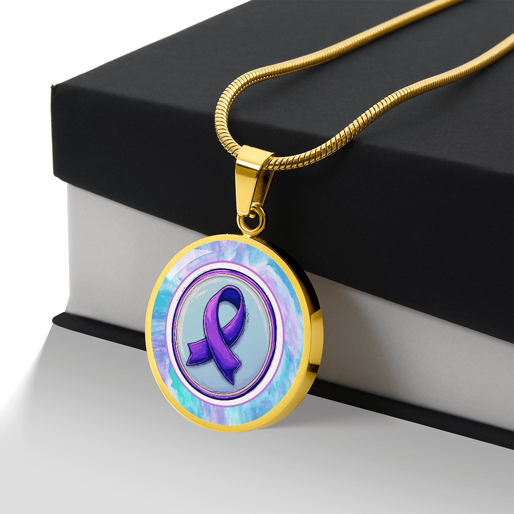 Purple Watercolor Ribbon Pendant Necklace for Epilepsy Awareness