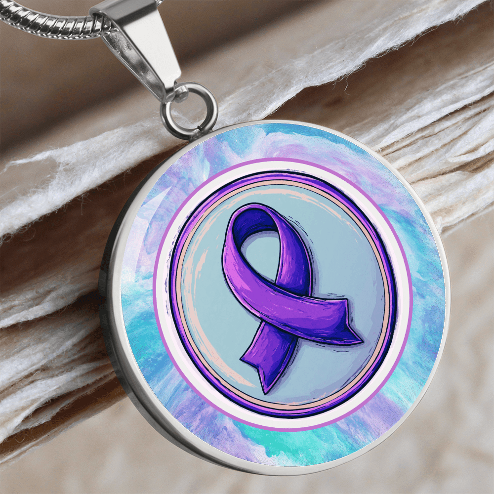 Purple Watercolor Ribbon Pendant Necklace for Epilepsy Awareness