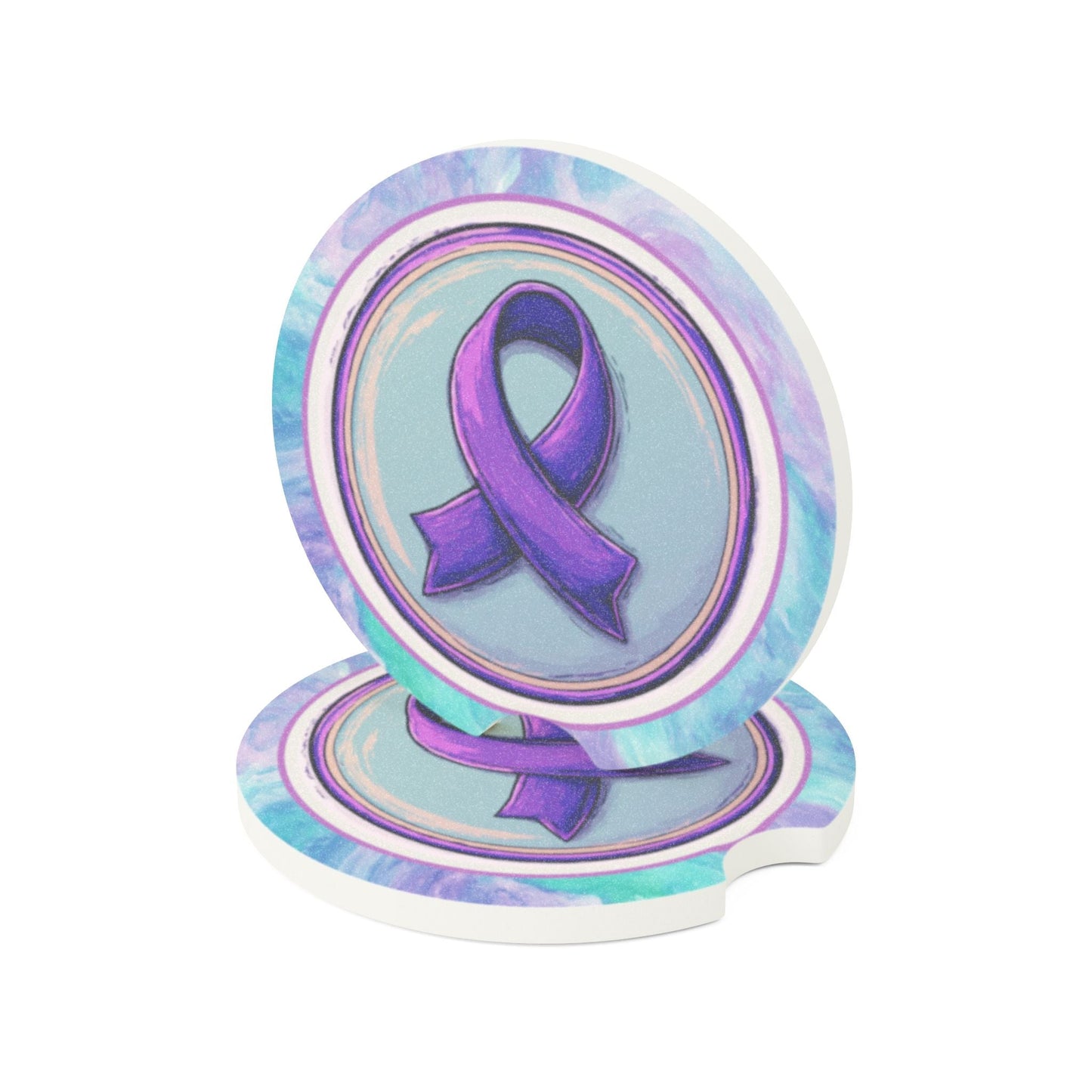 Purple Ribbon Soapstone Car Coaster - Epilepsy Awareness Gift