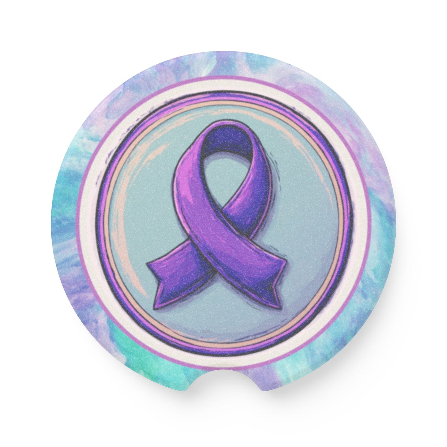 Purple Ribbon Soapstone Car Coaster - Epilepsy Awareness Gift