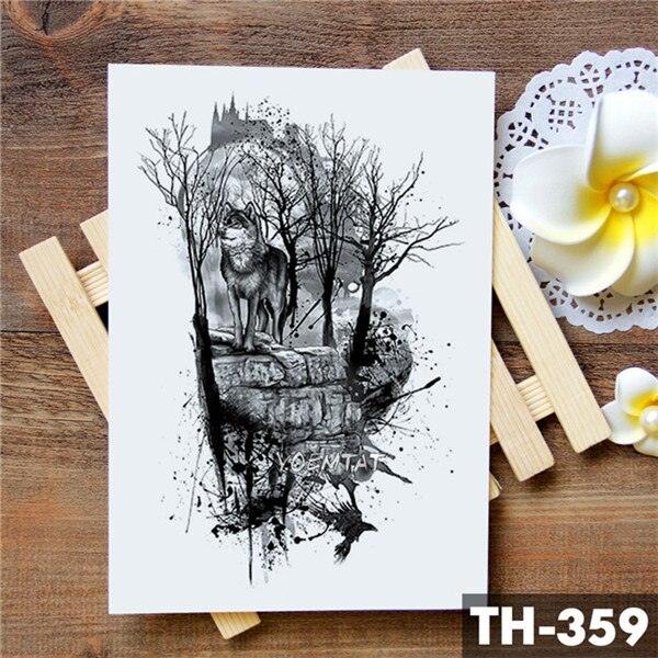 Realistic 3D Wolf Moon Temporary Tattoo Sticker Waterproof Stylish Body New Luxury Animal Tattoo For Men Women