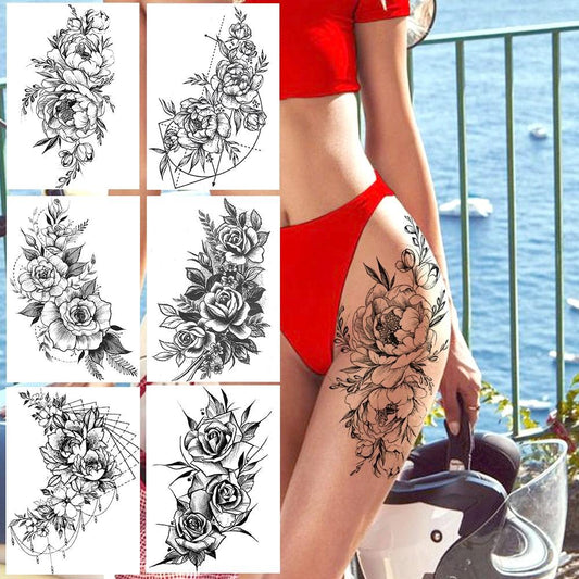 Realistic Tattoos Temporary Womens Flower Sticker Tattoos Waterproof Women Body Art Fake Legs Tattoo Stickers