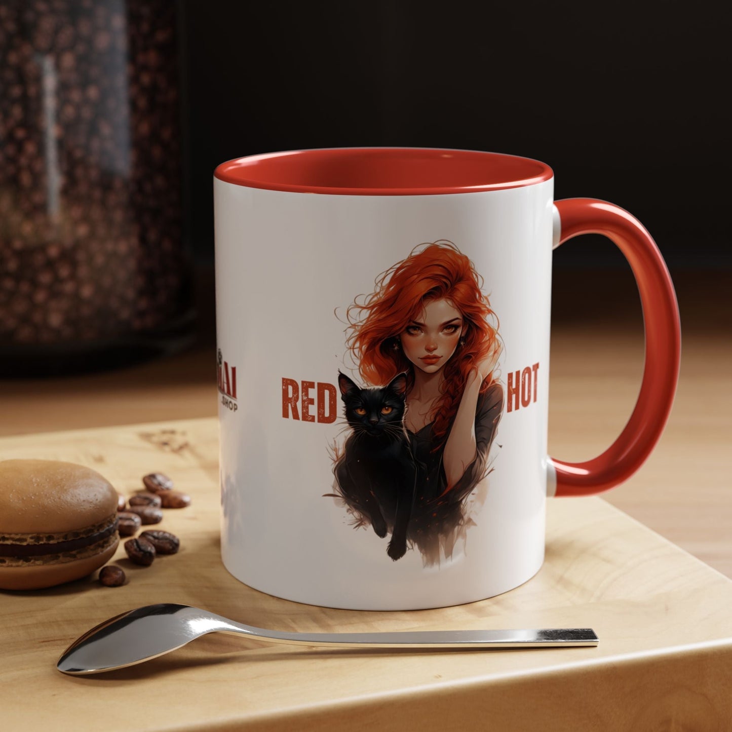 Artistic Cat Red Hot Coffee Mug with Unique Design