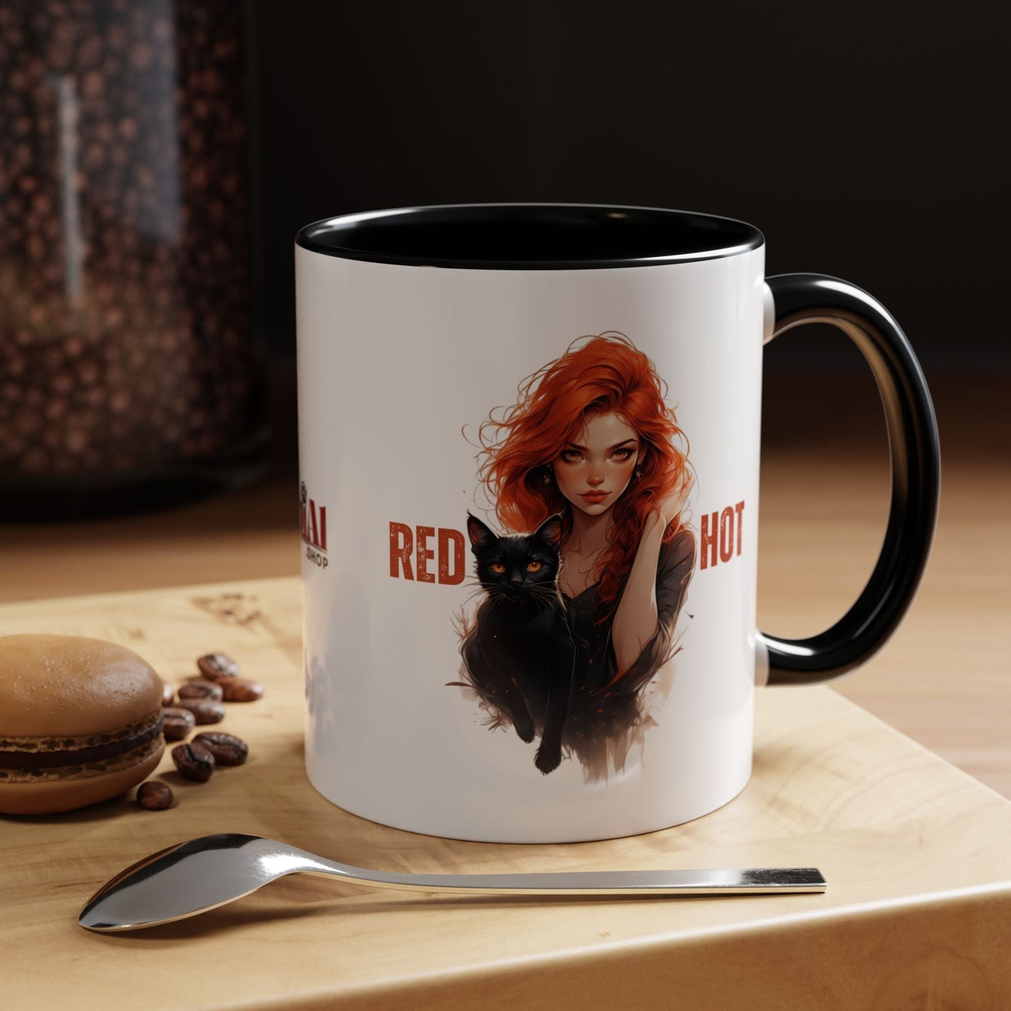 Artistic Cat Red Hot Coffee Mug with Unique Design