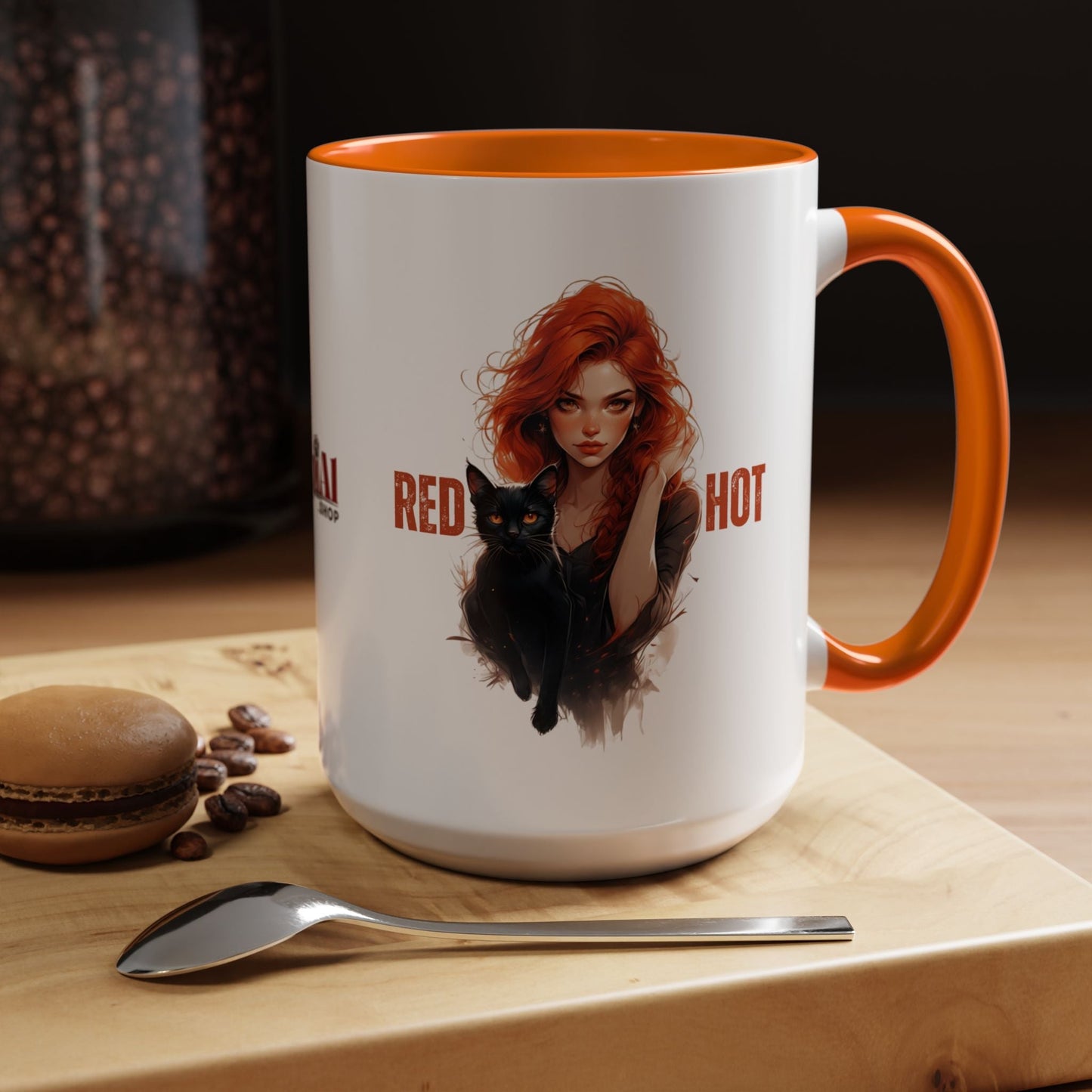 Artistic Cat Red Hot Coffee Mug with Unique Design