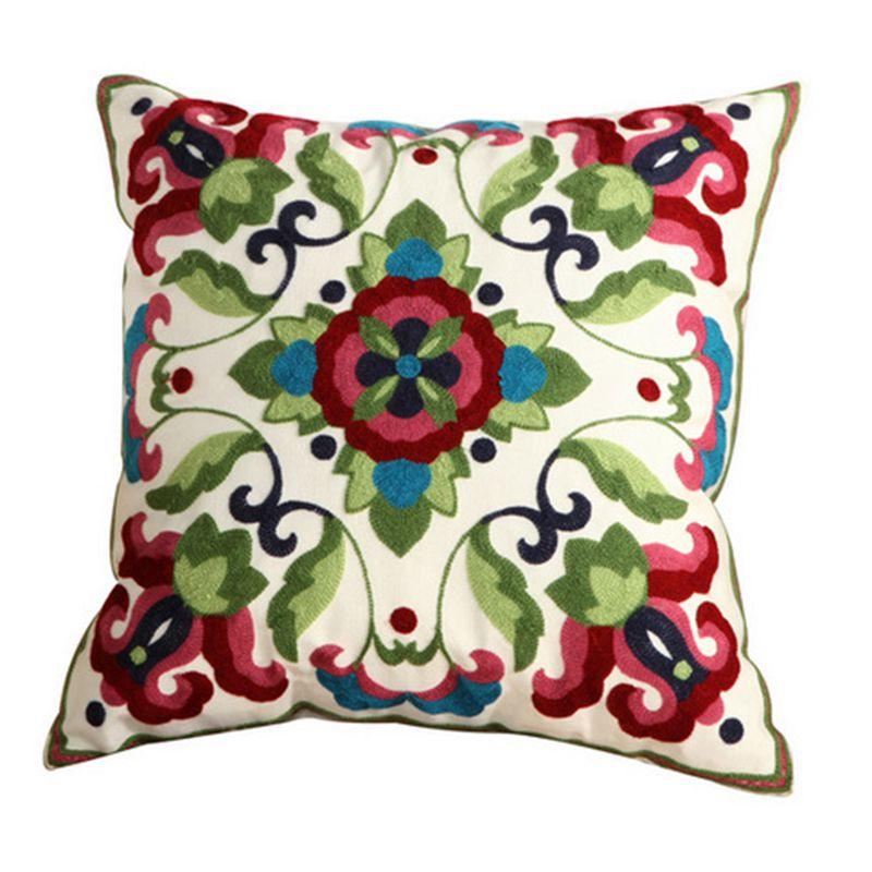 100% Cotton Embroidery Flower Pattern Pillow Cover Home Decoration Sofa Cushion Cover Housewarming Gift Pillow Case Decorative Embroidered Pillow Cover Handmade Cotton Cover For Throw Pillows Beautiful Modern Floral Patterns 45x45cm