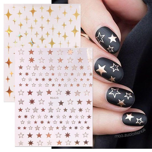 Rose Gold Star 3D Nail Stickers Silver Black White Star Heart Transfer Stickers for Nails DIY Decals Manicures Decoration Tips Nail Art Decals Water Transfer Nail Decals Sticker For Pretty Girl Self-Adhesive Nail Decals Designer Nail Stickers for Acrylic