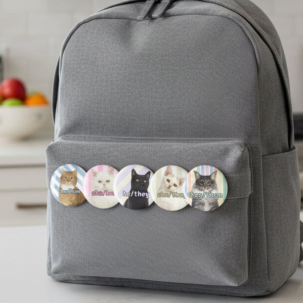 Cat Pronoun Pin Button Set | Funny Inclusive Cat Pins (Set of 5)