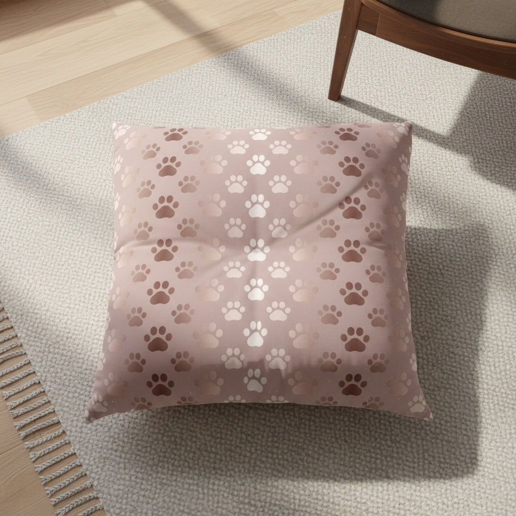 Shimmery Pet Paw Print Tufted Floor Pillow