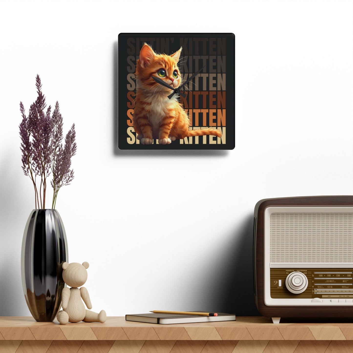 Sittin' Kitten Acrylic Wall Clock