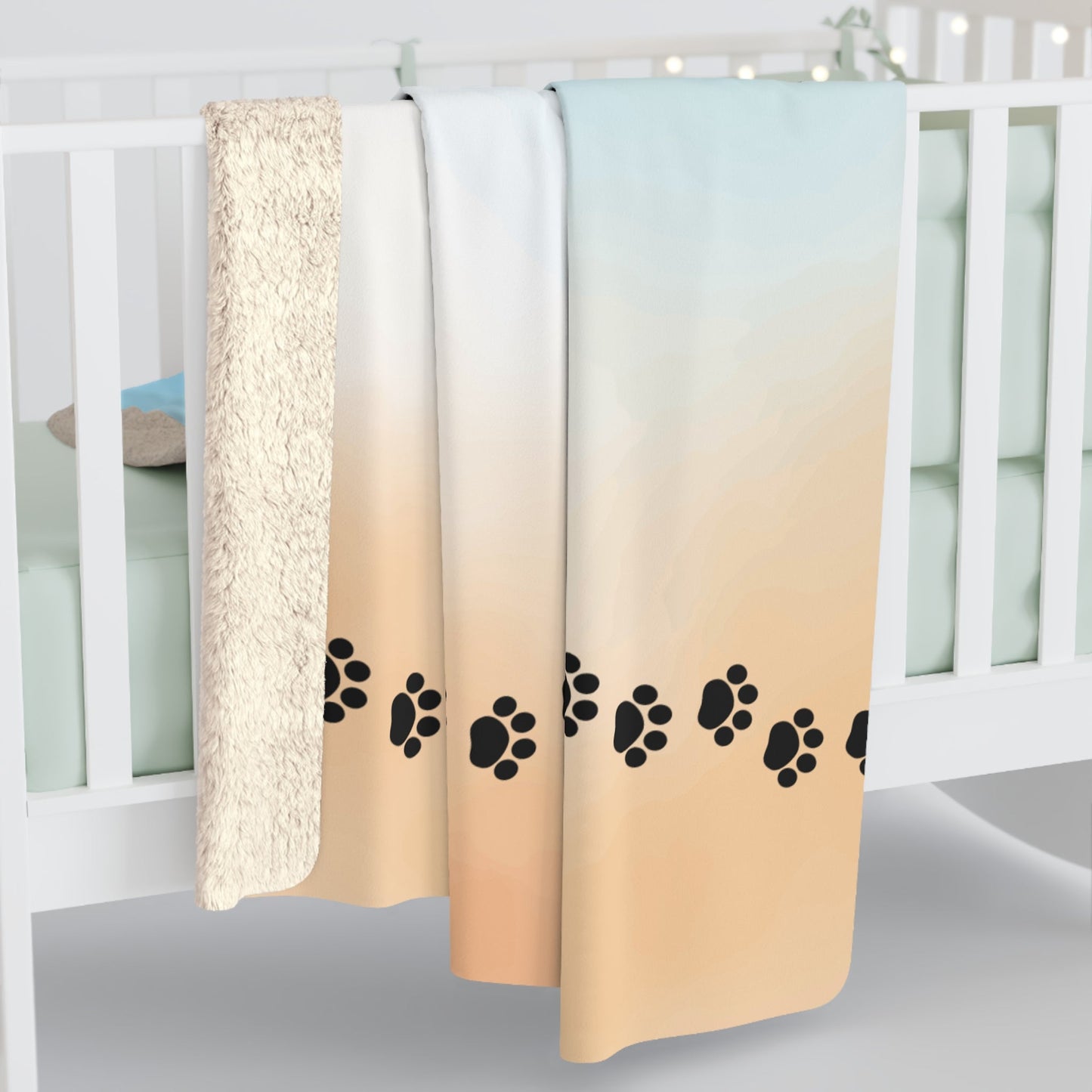 Beach Walk, But Make It Cat — Paw Print Sherpa Fleece Blanket