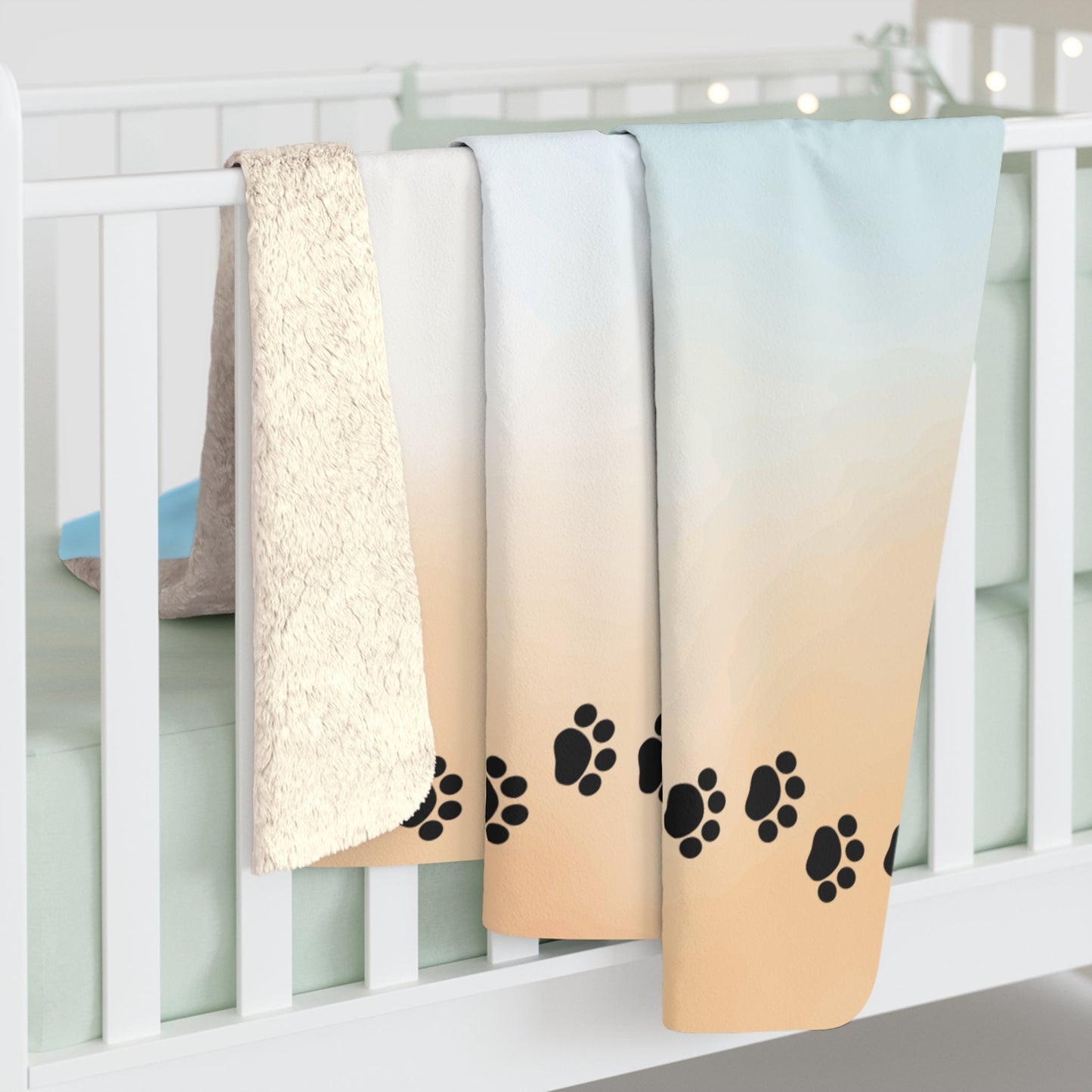 Beach Walk, But Make It Cat — Paw Print Sherpa Fleece Blanket