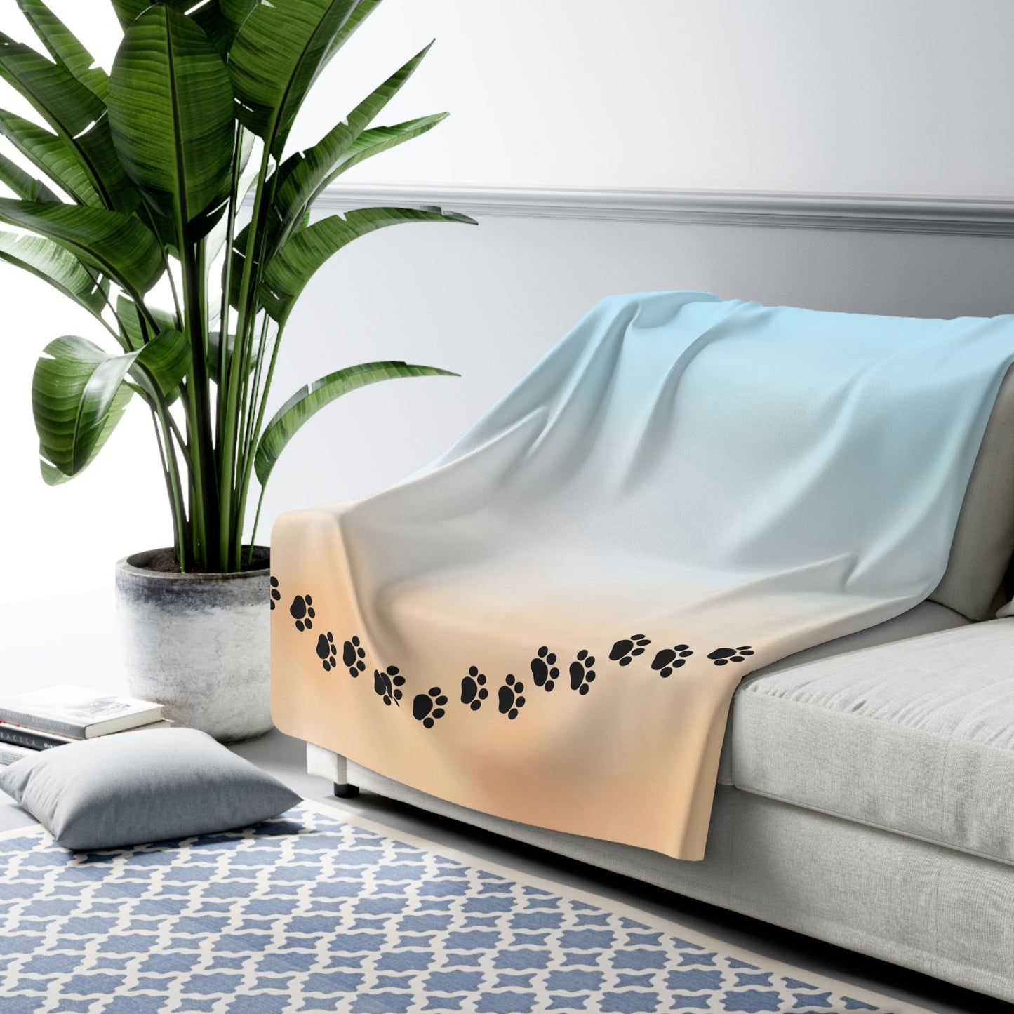 Beach Walk, But Make It Cat — Paw Print Sherpa Fleece Blanket