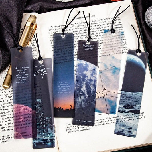 Space Tour Series Bookmark PVC Reading Book Mark Dusk Moon Book Page Marker Stationery Supplies Bookmarks Creative Colored Bookmarks For Teacher Student Kids Classroom School Office Stationery Supply Beautiful Space Bookmarks