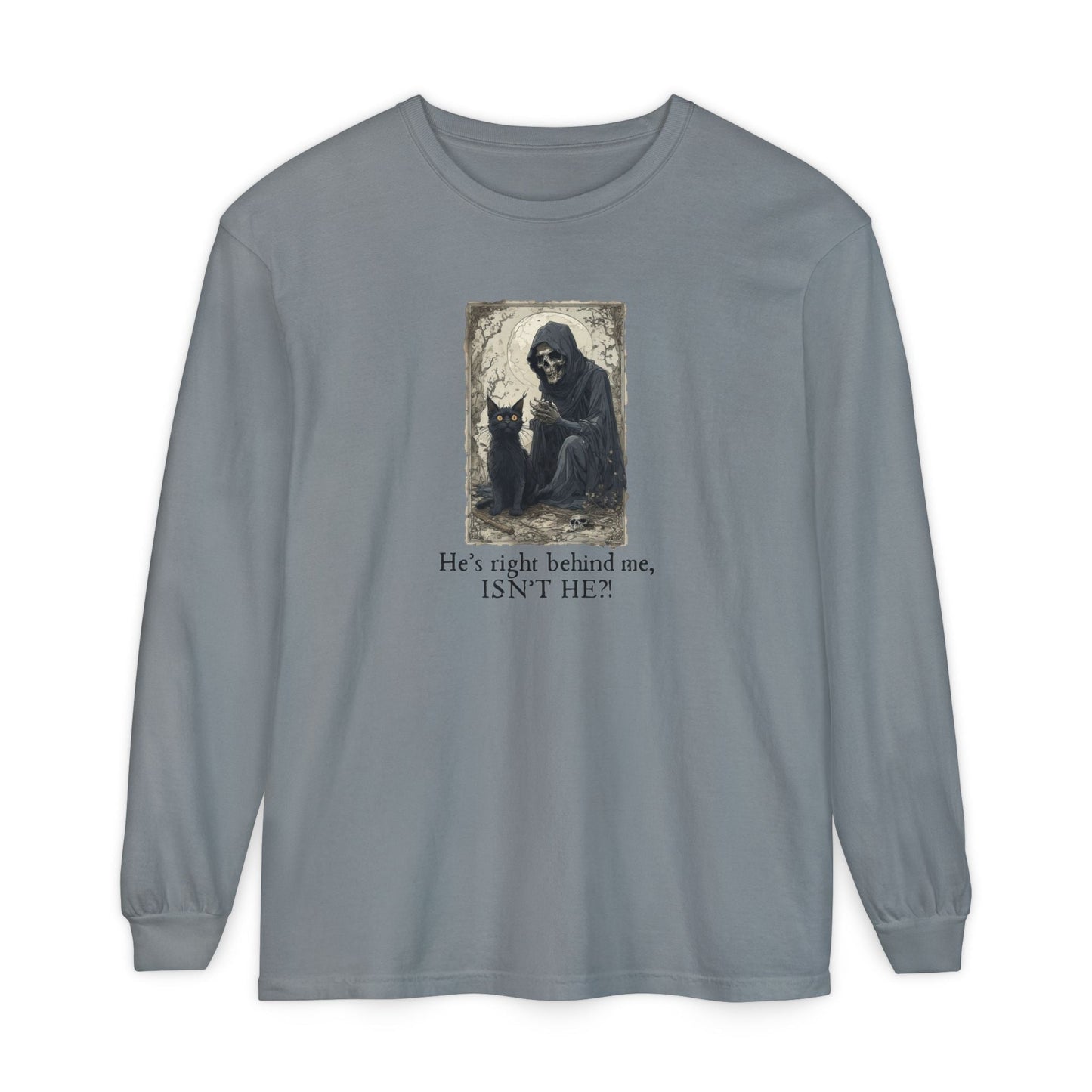 Spooky Cat Grim Reaper Long-Sleeve T-Shirt – Perfect for Halloween Fans