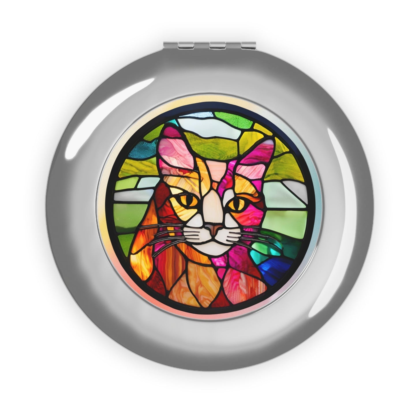 Stained Glass Cat Compact Travel Mirror - Perfect for Pet Lovers