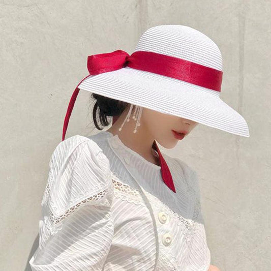 Summer Vintage Style Hat Women Girls Solid Color Beach Summer Big Sun Hat Breathable Elegant Color Anti-UV Holiday Beach Hat Holiday  Big Sun Cap For Traveling Charming Design