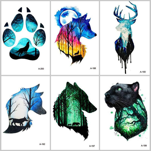 Temporary Animal Head Wolf Design Waterproof Body Sticker Fashion Tattoo For Womens Mens