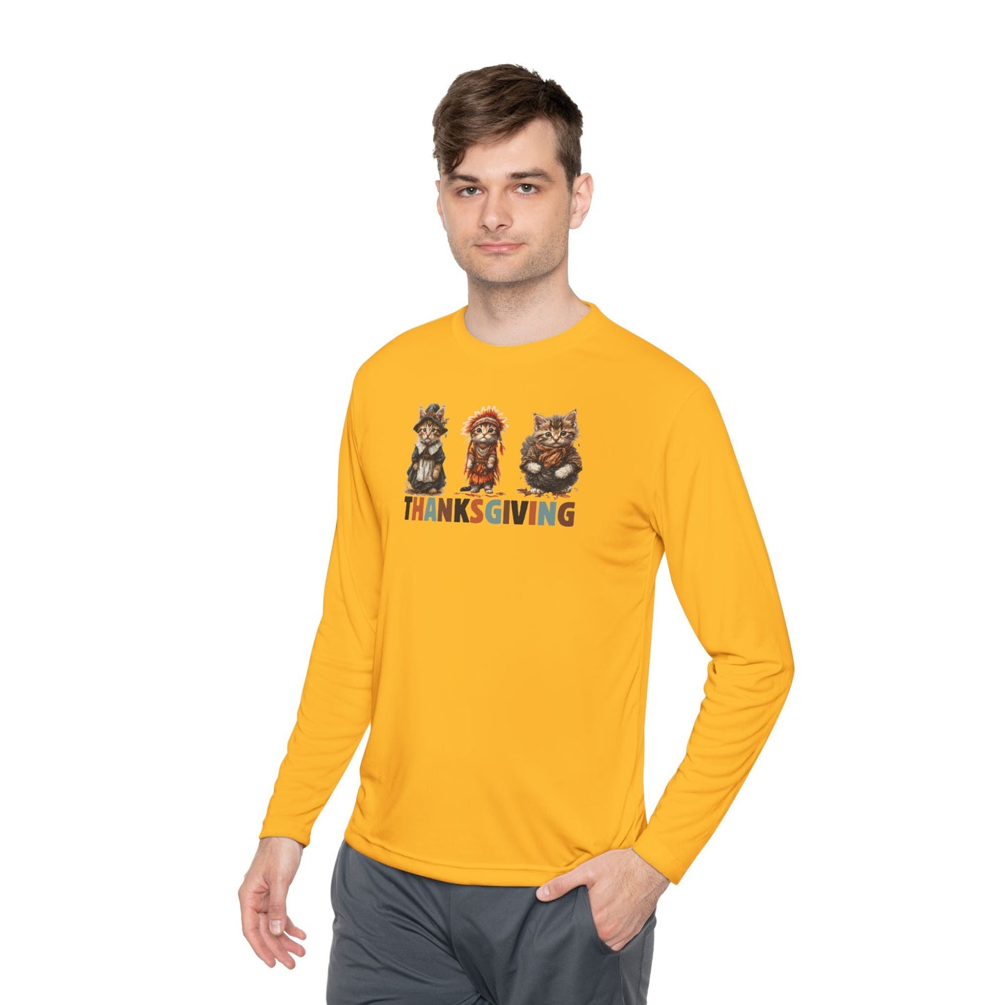 Thanksgiving Cat Themed Long Sleeve Tee for Unisex Wear