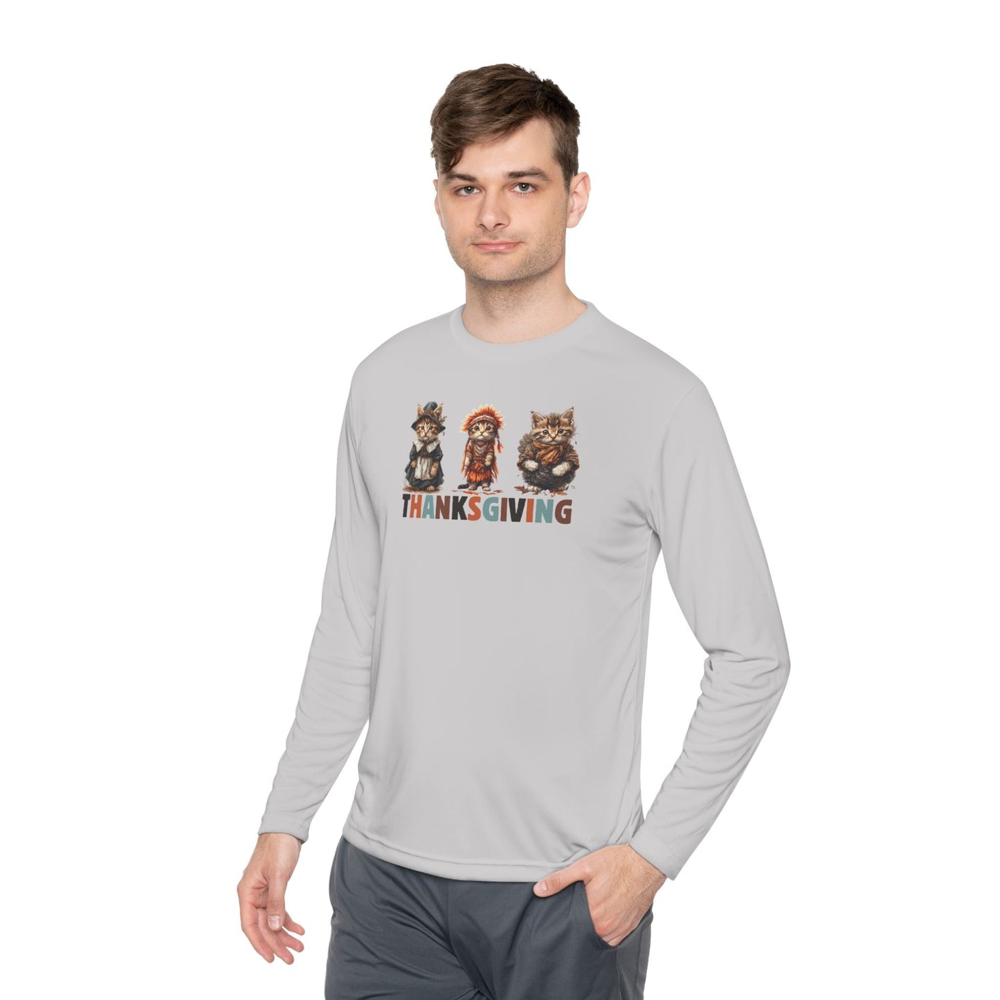 Thanksgiving Cat Themed Long Sleeve Tee for Unisex Wear