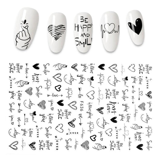 The New 3D Nail Sticker Cool English Letter stickers for nail  Foil Love Heart Design Nails Accessories Fashion Manicure Sticker Stickers Girls Manicure Decoration Nail Art Supplies 3D Self-Adhesive Nail Decals Designer Nail Stickers for Acrylic Nails