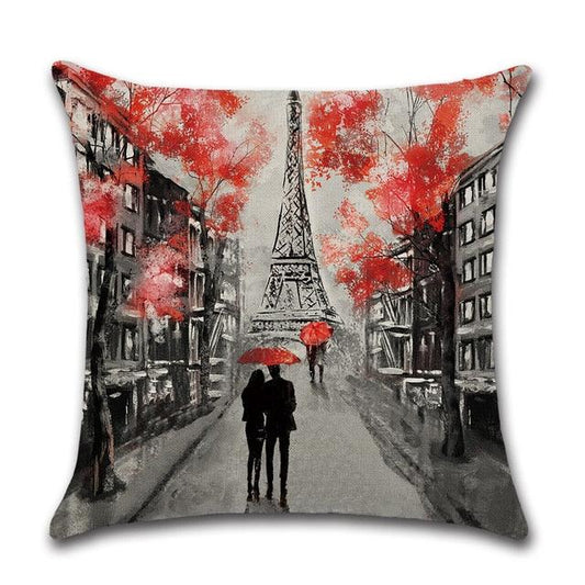 Throw Pillow Covers Valentine's Day Couple Theme Red City Landscape Printing Decorative Pillow Cover For Home Decoration Sofa Cushion Cover Black Red Color Eiffel Tower Big Ben Modern Couple Under Square Decorative Pillow Case Home Decor 45X45CM