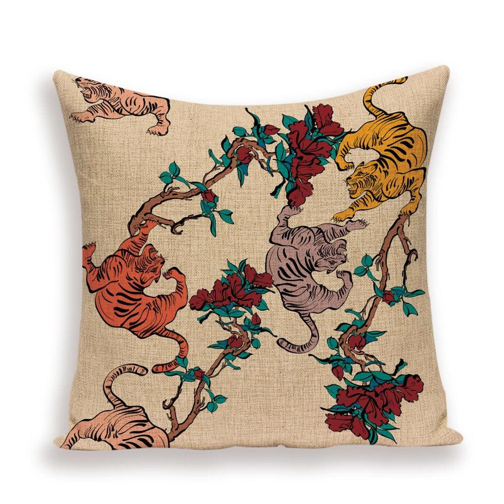 Tiger Cushion Case Autumn Jungle Home Decor Pillows Cases Leopard Printed Animal Throw Pillow Covers Decorative Pillowcase Soft Cushion Covers For Bedroom Sofa Bed Linen Pillow Covers 45X45CM