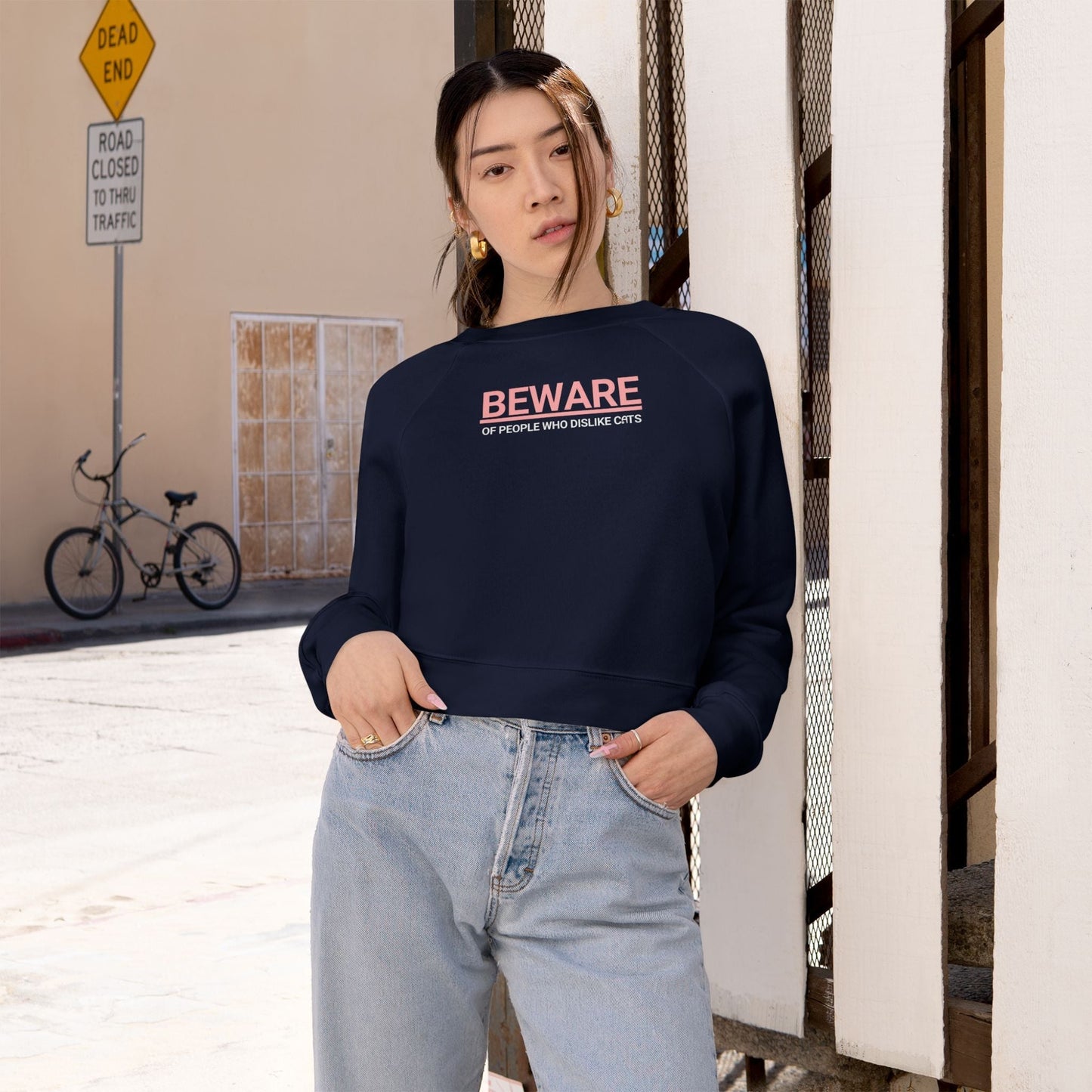 Beware of People Who Dislike Cats — Cropped Fleece Pullover