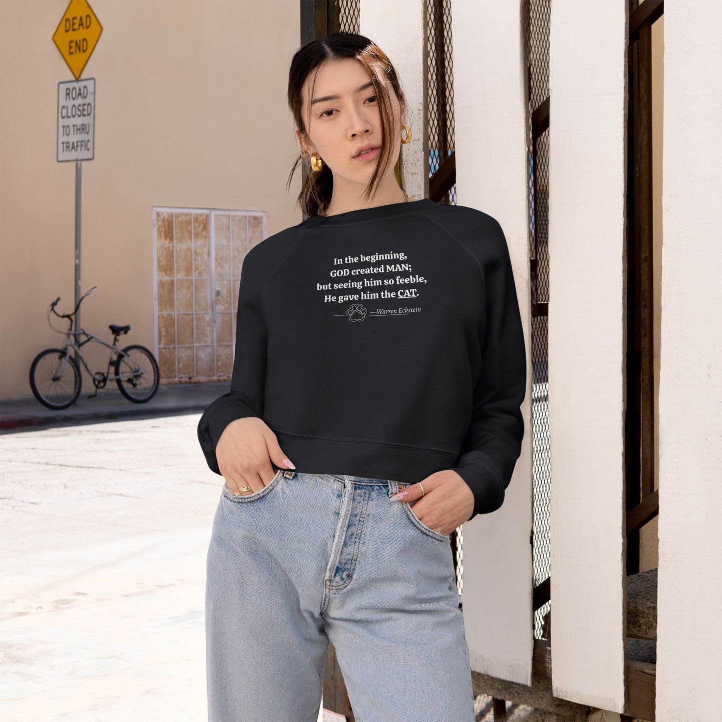 God Created Cats Trendy Cropped Fleece Pullover